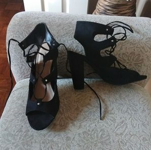 Just Fab- Lace Up Black Heels